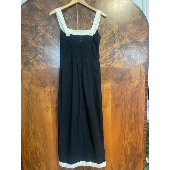 ABERCROMBIE & FITCH Linen Blend Squareneck Column Dress Black White Midi Small T - Picture 6 of 7